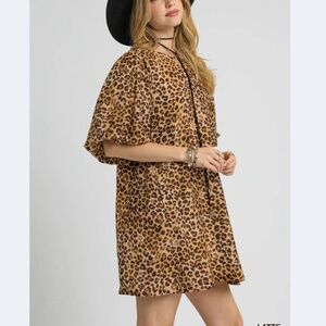 Umgee latte leopard print a-line puff sleeve dress, size 1x, excellent!